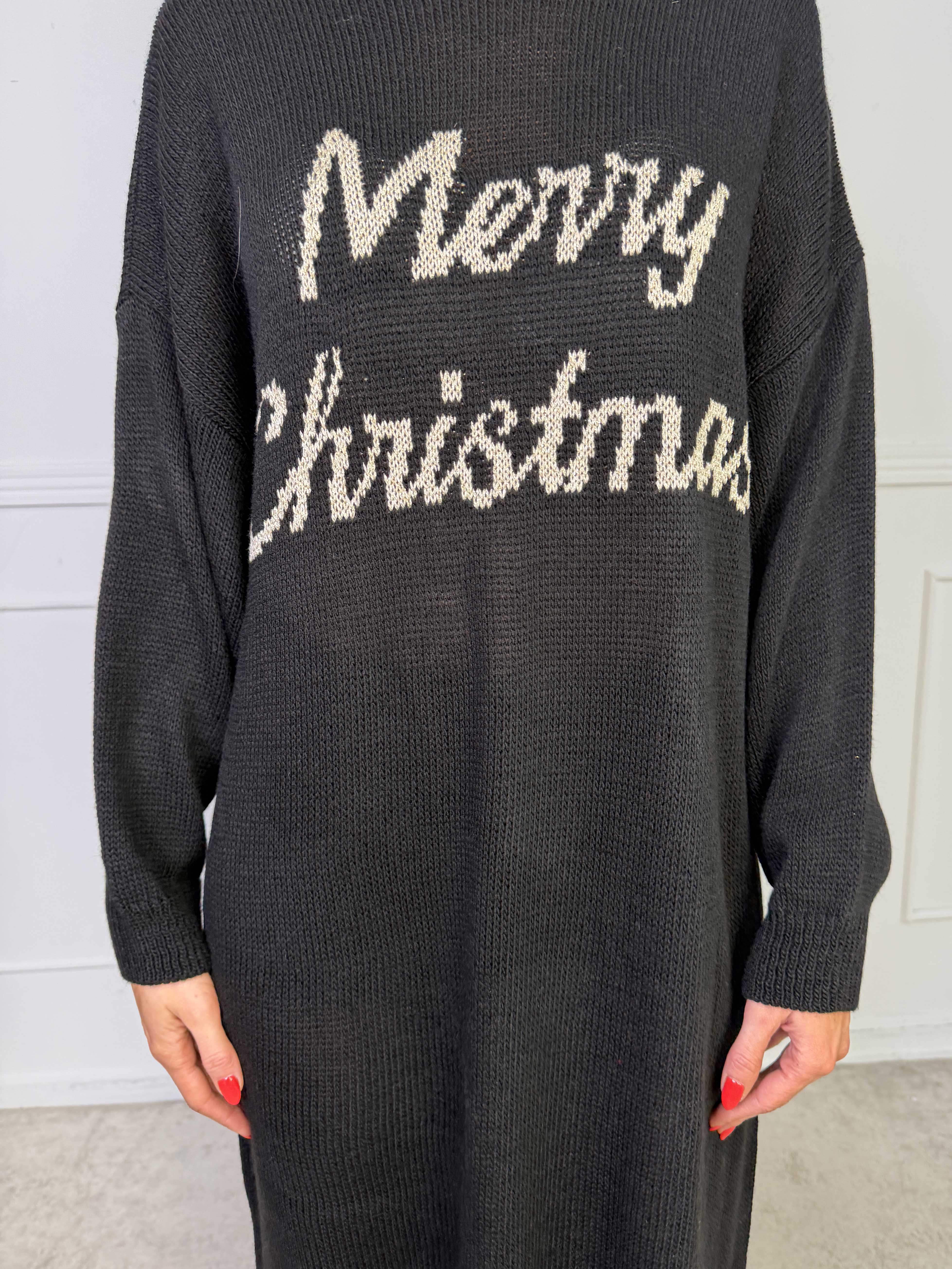 Merry Long - Julestrikkjole med guld skrift